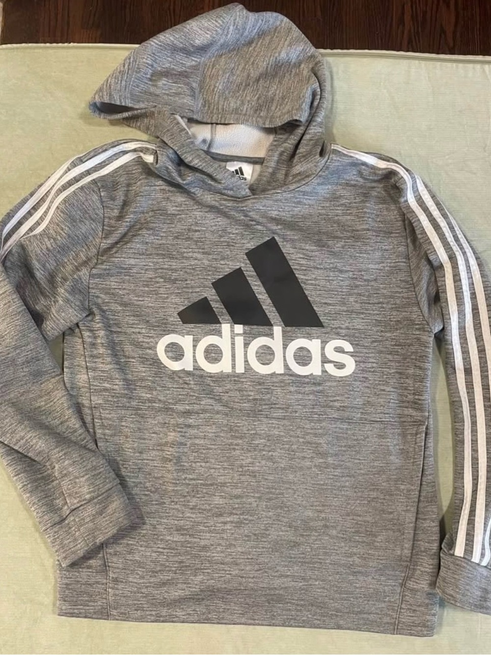 adidas Gray Heather Logo Hoodie with White Stripes